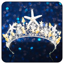 Handcess Bridal Wedding Starfish Tiaras and Crowns Silver Shell Crowns Headbands Beach Bridal Hair Accessories for Women