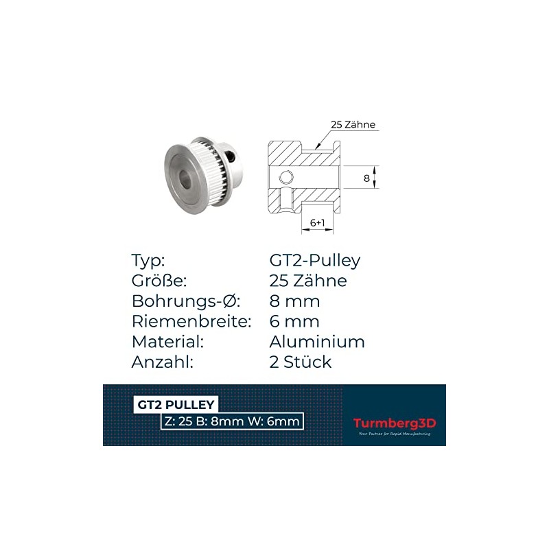 Turmberg3D – 2x GT2 Timing Belt Pulley Drive – 25