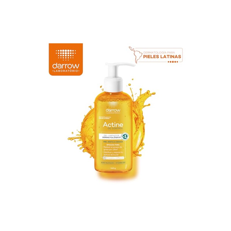 Darrow, Actine Oil Control Gel Limpiador Dermatológico, Piel Mixta a