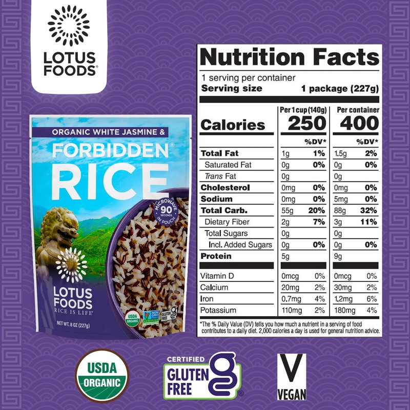 Lotus Foods Organic White Jasmine & Forbidden Rice Heat &