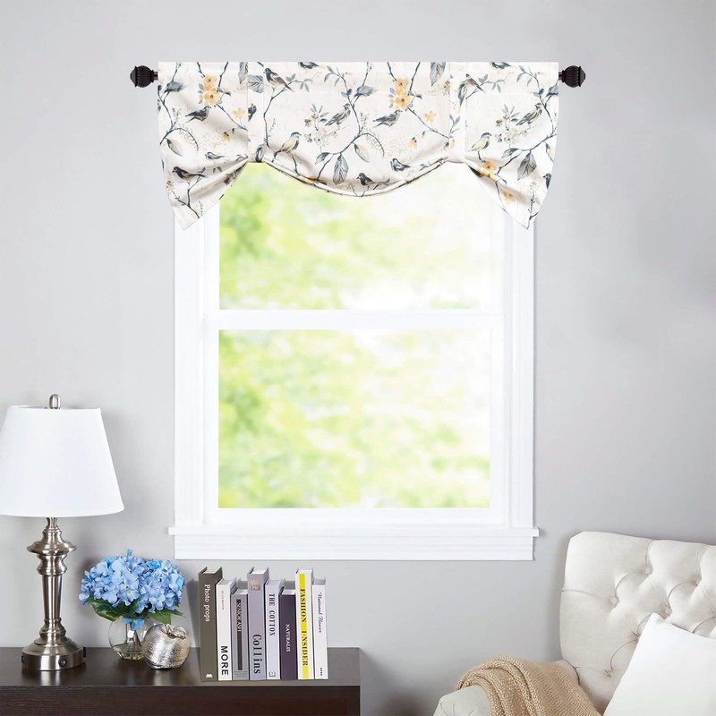 VOGOL Tie UP Curtain Valance, Adjustable Farmhouse Flower and Bird