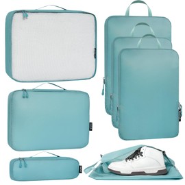 Bagail Ultralight Packing Cubes 7 Set, 3 Compression Packing Cubes 3 Packing Organizers With 1 Shoe Bag-Dusty Blue