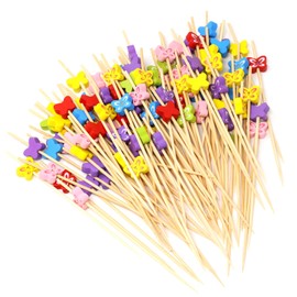 Honbay 100PCS Cute Butterfly Bamboo Cocktail Picks Fruit Food Hamburger Toothpicks Cupcake Toppers Sandwich Appetizer Decorative Skewers Drink Garnish Holiday Birthday Party Decoration Sticks