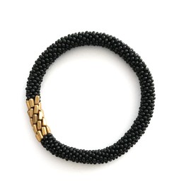 WigsPedia Crochet Glass Seed Bead Nepal Boho Bracelet - Black with Gold