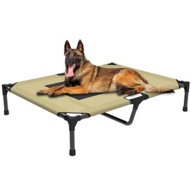 FIOCCO Elevated Dog Bed - Heavy Duty Dog Cot, Washable Raised Pet Bed with Chew Proof Mesh and Metal Frame, Portable Pet Bed for Outdoor Use, Dogs Cot Beds for Large Dogs, Agave Green/Black Mesh