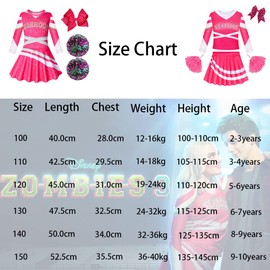 Lspoer Zombies 3 Costume Cheerleader Outfit Girls Dresses with Poms Poms Cheerleader Costume for Girls Party Dress up Fancy Pink Dress for 7-8 Years