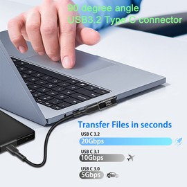 QIANRENON 90° Angle USB 3.2 C Adapter 20 Gbps 100 W USB 3.2 Type C Male to Female Right Angle Extender, 8K Audio/Video, for Smartphone, Tablet, Steam Deck, Glossy Black, 2 Pieces (Vertical Bent)