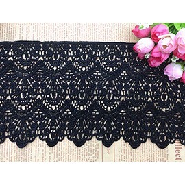 14CM Width Europe Long Pattern Inelastic Embroidery Lace Trim,Curtain Tablecloth Slipcover Bridal DIY Clothing/Accessories.(2 Yards in one Package) (Black)