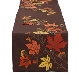 DII Fall Table Décor Embroidered Tabletop for Thanksgiving Dining, Table Runner, 14x70, Falling Leaves
