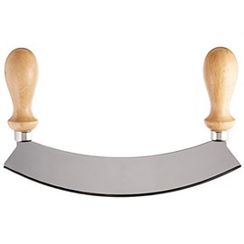 Stainless Steel Rocking Mezzaluna Knife with Wood Handles, 10 Inch