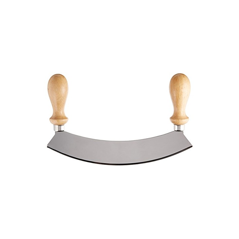 Stainless Steel Rocking Mezzaluna Knife with Wood Handles, 10 Inch