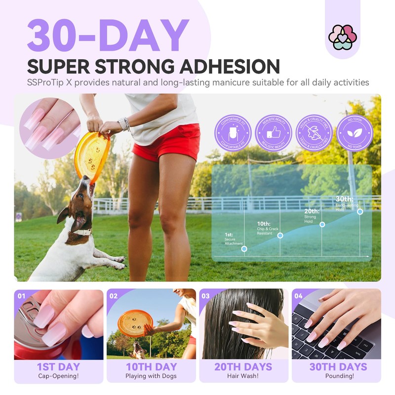 Saviland Press On Gel Nail Tips French Colour False Nail