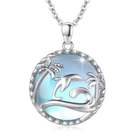 ABIGY Dolphin Necklace 925 Sterling Silver Dolphin Moonstone Necklace Dolphin Pendant Moonstone Jewellery for Women, Sterling Silver
