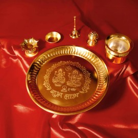 UD_The Fine Living Co. Exquisite Gold Plated Pooja Thali   Decorative Serving Plate Set of 1 for Hindu Rituals Ceremonies Puja D