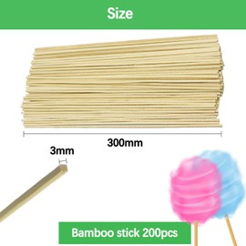 Pack of 200 Cotton Candy Sticks 300 mm x 3 mm Cotton Candy Sticks Wooden Sticks for Crafts Sticks Bamboo Sticks for Cotton Candy Machine Natural Bamboo Wood for Woodworking, Art Projects & DIY