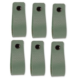 Brute Strength - Leather Handles for Furniture - Pale Green - 6 Pieces - 16.5 x 2.5 cm - Cabinet Handle, Door Handle for Kitchen, Bathroom, Cabinets, Dresser, Wood