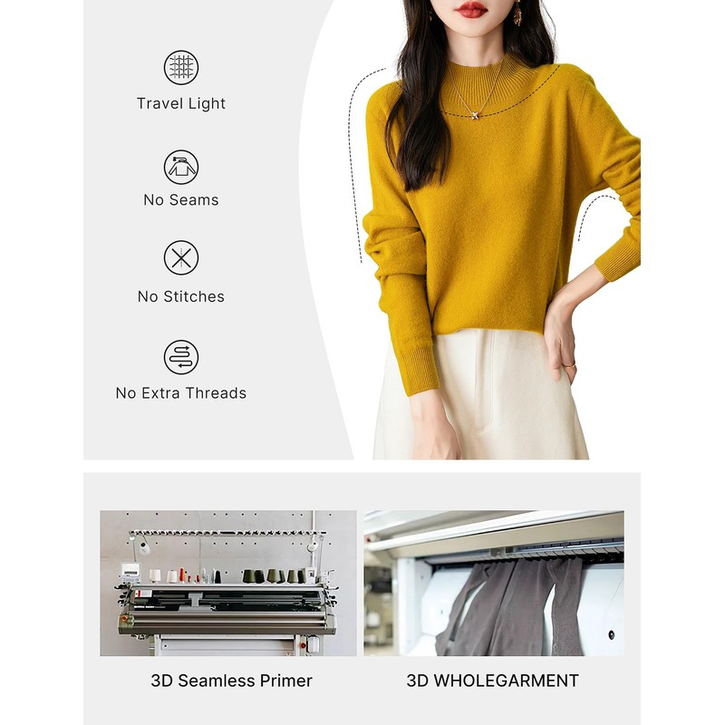 Chanyarn Women's Cashmere Long Sleeve Sweater Mockneck 2025 Fall Winter