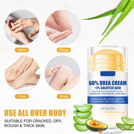 Baorder 2Pcs 60% Urea Fußcreme,Intensive Reparatur trockene rissige Haut,Urea Fußcreme,Hände,Fersen,Ellenbogen und Knie,Erweicht & Befeuchtet &Nährt die Fußpflege für Frauen und Männer