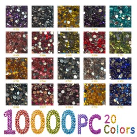 Flatback Rhinestones 10000PCS, 20 Colors 3mm Resin Gems for Nail Art