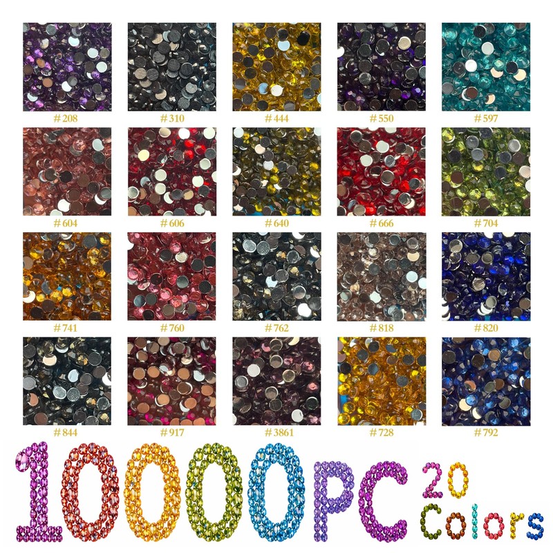 Flatback Rhinestones 10000PCS, 20 Colors 3mm Resin Gems for Nail