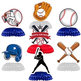 7 Pcs Baseball Birthday Honeycomb Centerpieces, 3D Double-Sided Patterns Baseball Table Decorations for Kid's Boy's Baseball Sport Theme Birthday Party Decoration