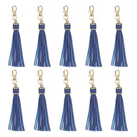 uxcell 10pcs PU Leather Tassels, 6 Inch Keychain Tassel Charm with Lobster Swivel for Jewelry Making, Handbag, DIY Crafts, (Dark Blue)