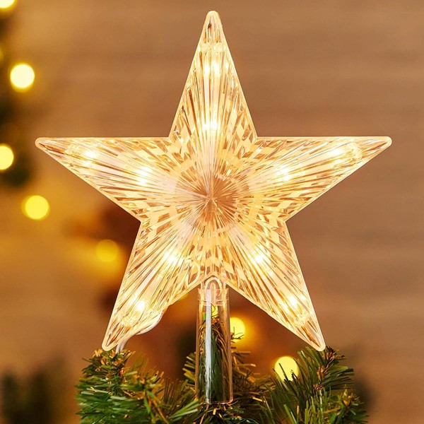 Estrella arbol Navidad, EASYTAO Estrella Navidad con LED, Estrella de Punta de Árbol Bateria cargada Estrella para árbol de Navidad Blanco cálido