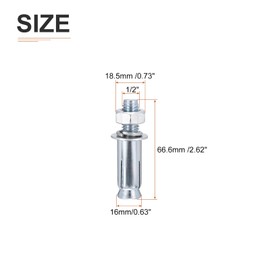 DTGN 1/2" x 2-1/4" Hex Nut Sleeve Anchors - 25Pack - Good for Concrete Dry Brick Block Walls - Carbon Steel - Silver