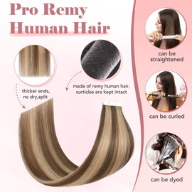 12 Inch SEGO 10 PCS Tape Hair Extensions Real Human Hair Thin Type [#4/27 Medium Brown&Dark Blonde] Seamless Skin Weft Remy Hair Extension (10g)