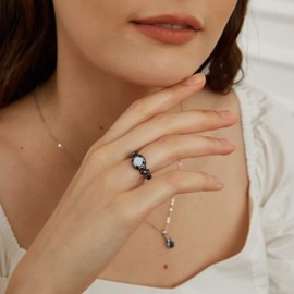 Eternity Ring for Women 18K Black Gold Plated Created Opal/Mystic Topaz Wedding Engagement Infinisty Band, 6, Brass gemstone, Created Opal