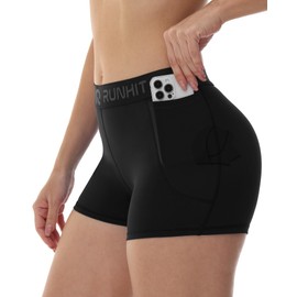 Runhit 3 Pack Spandex Shorts with Pockets for Women Volleyball Shorts 3 inch Women's Compression Shorts Yoga Running Biker Black Black Black S