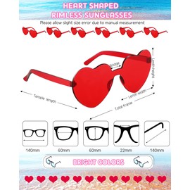 Frienda 8 Pairs Heart Shaped Sunglasses for Women Rimless Heart Glasses Candy Color Sunglasses for Party Favor(Red)