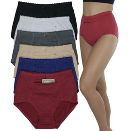 ToBeInStyle Women's High Waisted Zippered Front Pocket Colored Girdle Panties Briefs - BGR - L