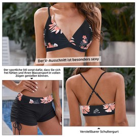 PONCEAU Bikini Women's Set Push Up Adjustable Bikini Top Two Piece Wrap Bikini Bottoms Deep V Neck Top Bikini Bottoms Hot Pants Beach Wear, Black with green