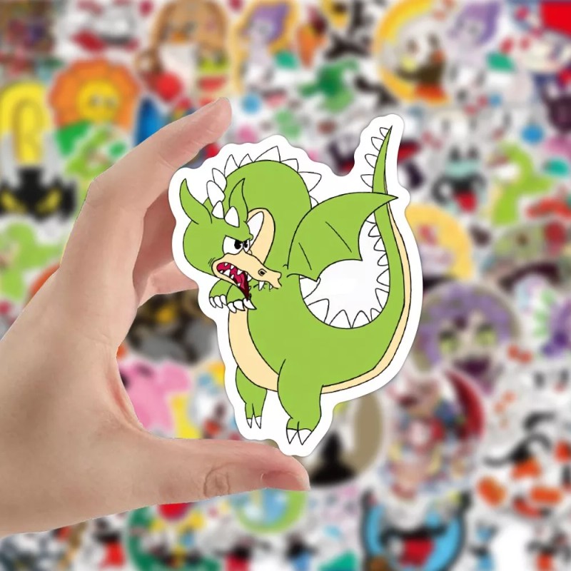 Cuphead Videojuego Taza 50 Calcomanias Stickers Contra Agua