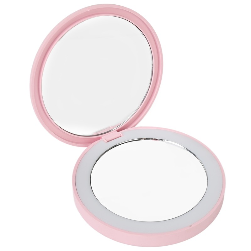 LED Compact Mirror Round Shape 3X Magnification Rechargeable Double Sided