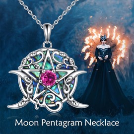 POPLYKE 925 Sterling Silver Pentagram Necklace for Women Wiccan jewelry Triple Moon Necklace Pagan Jewelry