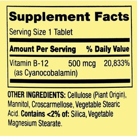 Spring Valley Vitamin B12 Tablets - 100 Count - 500 mcg - Supports Healthy Metabolism + Cardiovascular and Nervous System Health - Includes Nutritional Guide