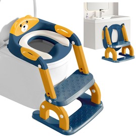 kimitimi Potty Training Seat with Step Stool for Toddlers - Upgrade 2-in-1 Toilet Seat Toilet Ladder for Kids Children Boys Girls, Anti-Slip Pad & Adjustable Height with Waterproof - Dark Blue