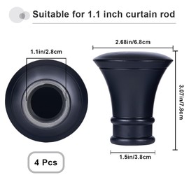 GORGECRAFT 4PCS Plastic Curtain Rod Covers Black Trumpet Curtain Caps Ends Decorative Head Curtain Pole Finials 28mm Inner Diameter Round Heads for Home Office Curtain Roman Rod Decor(78x68mm)