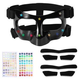 Nose Guard for Broken Nose, 5.9x3.74 in Adjustable Face Shield with Pads Star Stickers Guard Sports Training Face Mask Nose Protector for Kids Adults Teens Basketball Soccer Baseball Football(Black)