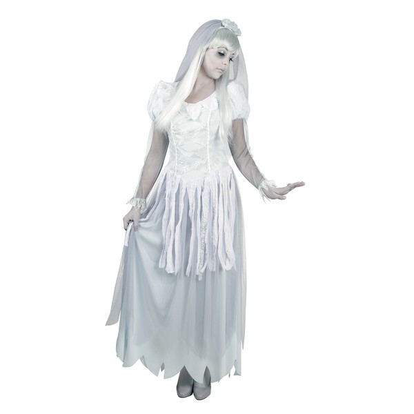 Boland - Erwachsenen-Kostüm Geister-Braut, verschiedene Größen, langes Kleid und Haarreif mit Schleier, Karneval, Mottoparty, Halloween