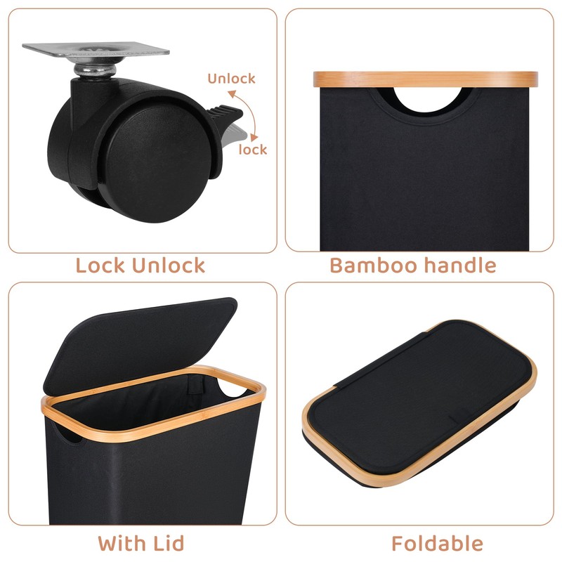Merkisa Slim Laundry Basket with Wheels,Narrow Hampers for Laundry,Freestanding Laundry