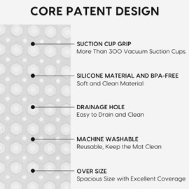 Soft Extra Large Bathtub Mat Non Slip, 35x16 Inch, Square Machine Washable Bathmats for Bathtub with Drain Holes and Suction Cup (Clear)