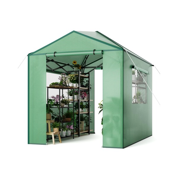 8x6 FT Portable Pops-Up Greenhouse for Indoor/Outdoor Use, Durable PE