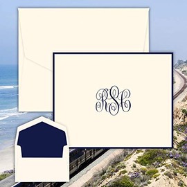 Del Mar Monogrammed Fold Notes - Raised Ink Stationery - Made in the USA