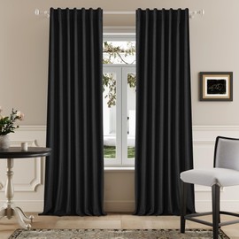 DUALIFE Black Blackout Curtains 102 Inch Length 2 Panels Set for Living Room Bedroom Rod&Back Tab Thermal Insulated 100% Black Out Linen Burg Drapes Room Darkening Window Curtains 72" x 102"