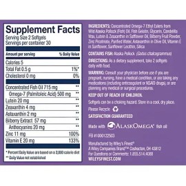 Omega 7 Wileys Finest Bold Vision  Omega-7 Supplement for Eye Health, 60 Softgels                                                                     
