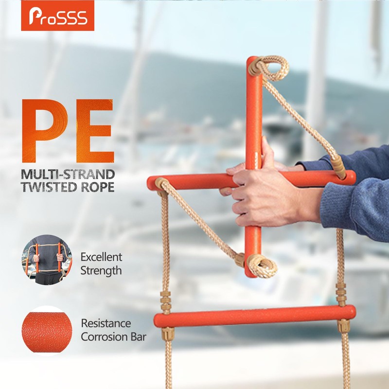 ProSSS 4 Step Boat Rope Ladder, Heavy Duty Climbing Rope,