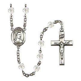 St. Elizabeth of Hungary Silver-Plated Rosary 6mm April Crystal Fire Polished Beads Crucifix Size 1 3/8 x 3/4 medal charm